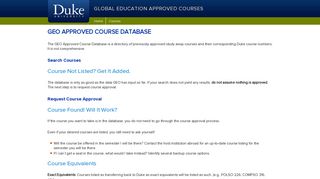 Global Education Approved Courses - Duke University