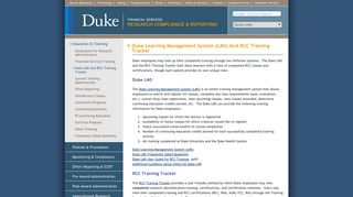 Duke Learning Management System (LMS) and RCC Training Tracker