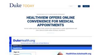 HealthView Offers Online Convenience for Medical ... - Duke Today