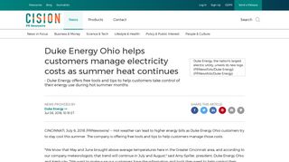 Duke Energy Ohio helps customers manage electricity costs as ...