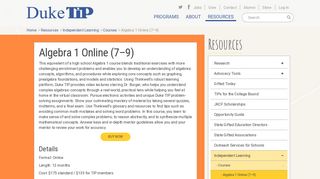 Algebra 1 Online (7–9) | Duke TIP