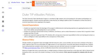 Duke TIP eStudies Policies: eStudies Portal - Dashboard