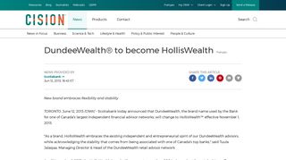 CNW | DundeeWealth® to become HollisWealth