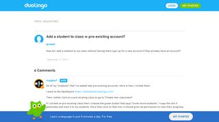 Add a student to class w pre-existing account? - Duolingo Forum
