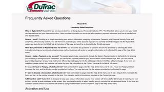 Frequently Asked Questions - DuTrac Credit Union MyCardInfo