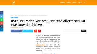DVET ITI Merit List 2018, 1st, 2nd Allotment List PDF ... - Criticism News