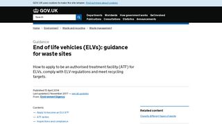 End of life vehicles (ELVs): guidance for waste sites - GOV.UK