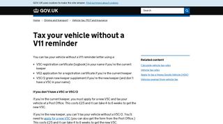 Tax your vehicle without a V11 reminder - GOV.UK