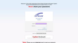Del Valle ISD Student - Login - Powered by Skyward