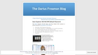 Seon Explorer MX-HD DVR Default Password | The Darius Freamon ...