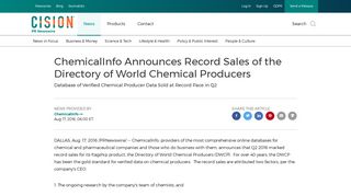 ChemicalInfo Announces Record Sales of the Directory of World ...