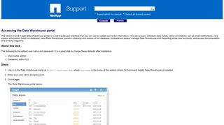 Accessing the Data Warehouse portal - NetApp Support