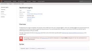 Corona Documentation — Plugins | Facebook (v4a) | login