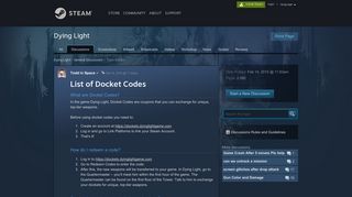 List of Docket Codes :: Dying Light General Discussions