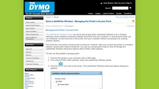 Dymo LabelWriter Wireless - Managing the Printer's Access Point ...