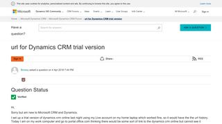 url for Dynamics CRM trial version - Microsoft Dynamics CRM Forum ...