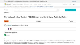 Report on List of Active CRM Users and their Last Activity Date ...