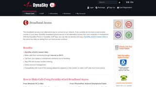 DynaSky eCard broadband access, call from computer softphone