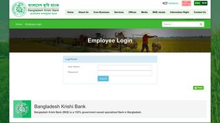Employee Login - Bangladesh Krishi Bank