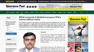 IRDAI suspends E-Meditek Insurance TPA's license without notice ...