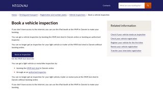 Book a vehicle inspection - NT.GOV.AU