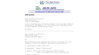 Math Symbols - Math Forum - Ask Dr. Math