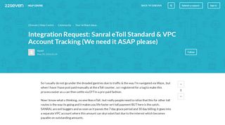 Integration Request: Sanral eToll Standard & VPC Account Tracking ...