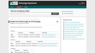 Student and Teacher logins for 3rd Party Apps : Technology Department