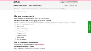 Manage Your Account | Hitachi Personal Finance