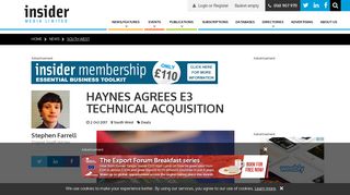Haynes agrees E3 Technical acquisition | Insider Media Ltd