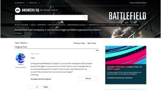 battlefield bad company 2 connection login problem ... - EA Answers HQ