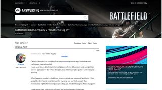 Battlefield Bad Company 2 ''Unable to log in' - EA Answers HQ