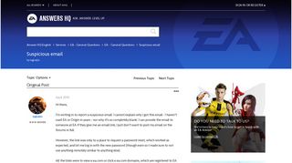 Solved: Suspicious email - Answer HQ - EA Answers HQ - Electronic Arts