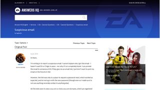 Solved: Suspicious email - Answer HQ - Answers EA - Electronic Arts