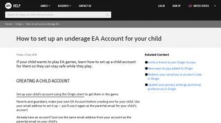 Origin - How to set up an underage EA Account for your child - EA Help