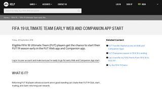 FIFA 19 Ultimate Team early Web and Companion app start - EA Help