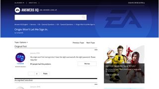 Solved: Origin Won't Let Me Sign In. - Answer HQ - Answers EA