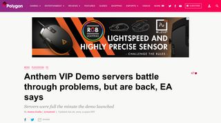 Anthem VIP Demo down: 'We're sorry, but the EA servers reached max ...