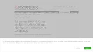 EA servers down: Game publisher's Xbox One and PlayStation 4 ...