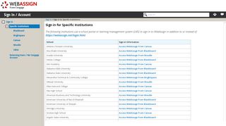 Sign in for Specific Institutions - WebAssign