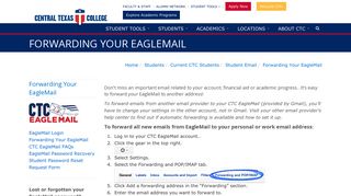 Forwarding Your EagleMail - Central Texas College