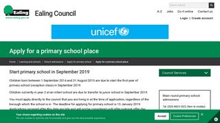 Start primary school in September 2019 | Apply for a ... - Ealing Council