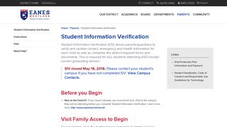Student Information Verification - Eanes ISD