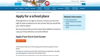 Apply for a school place – East Sussex County Council