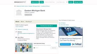 Eastern Michigan Bank - 9 Locations, Hours, Phone Numbers …