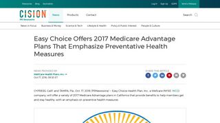 Easy Choice Offers 2017 Medicare Advantage Plans That Emphasize ...