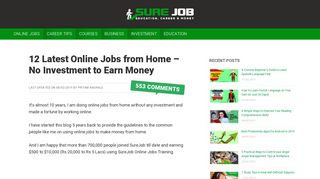12 Latest Online Jobs from Home without Investment. Earn 1000+ Daily