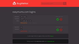 easymums.com passwords - BugMeNot