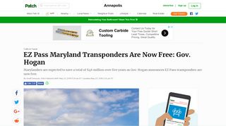EZ Pass Maryland Transponders Are Now Free: Gov. Hogan - Patch
