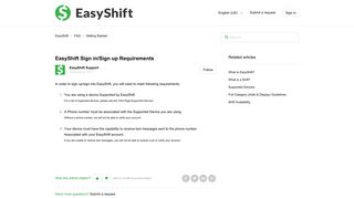 EasyShift Sign in/Sign up Requirements – EasyShift